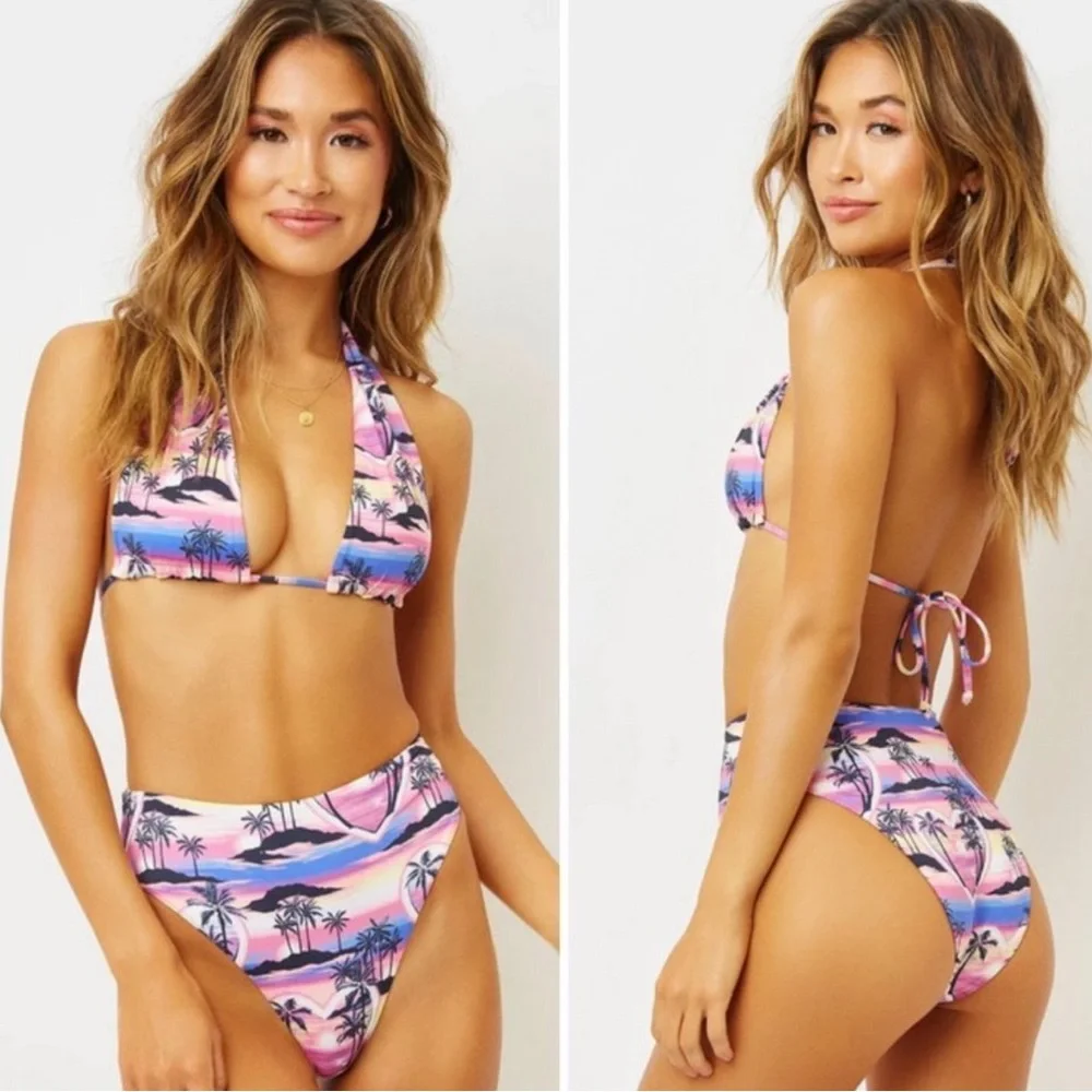 $175 Frankie's Bikinis 2 Pc Set M Top L Bottom Ocean Front Hawaii Sunset Nylon